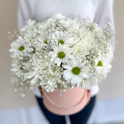 Цветы в коробке "Белая хризантема" 